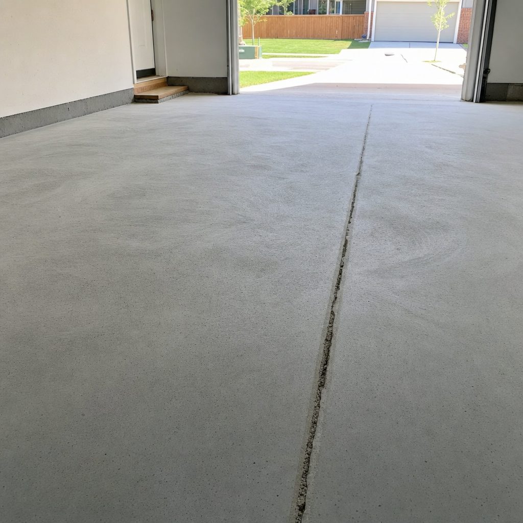 Bare concrete garage floor being diamond ground before an epoxy coating, illustrative example